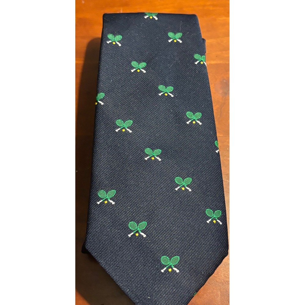 Cape Cod Neckwear Mens Navy Blue Tennis Racquet‎ Embroidered Vintage Tie Preppy